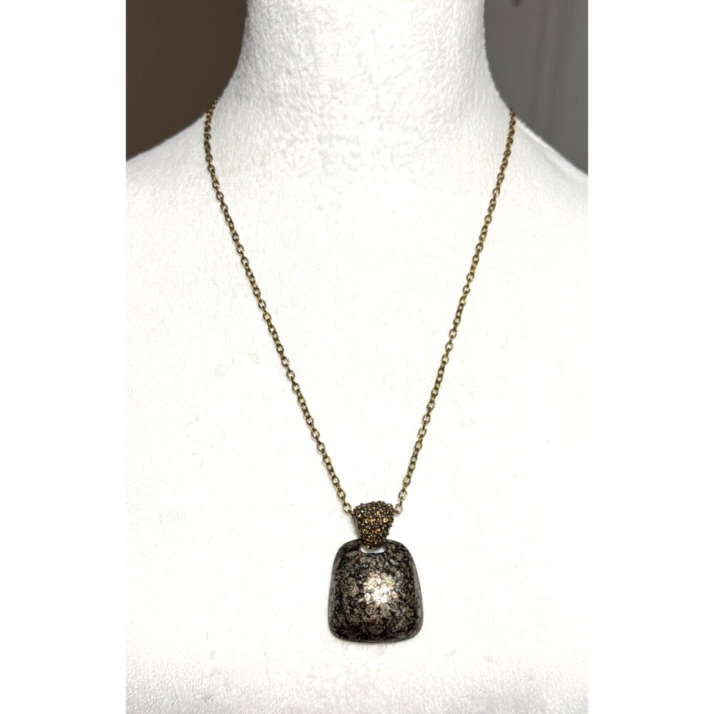 Chicos Vintage Metallic Foil Resin Statement Pendant Necklace